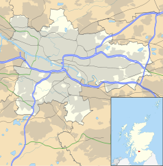 Mapa konturowa Glasgow, blisko centrum na lewo u góry znajduje się punkt z opisem „Katedra Najświętszej Maryi Panny”