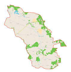 Mapa konturowa gminy Wodzierady, po lewej znajduje się punkt z opisem „Dobruchów”