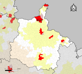 Localisation de l'aire d'attraction de Revin dans le département des Ardennes.