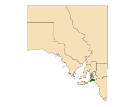 Map of South Australia with electoral district of Finniss highlighted