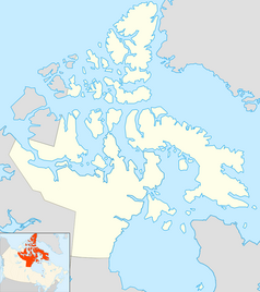 Mapa konturowa Nunavut, po prawej znajduje się punkt z opisem „Kekertukdjuak Island”