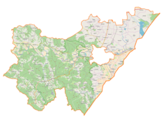 Mapa konturowa powiatu przemyskiego, po lewej nieco na dole znajduje się punkt z opisem „Bircza”