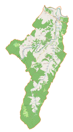 Mapa konturowa gminy Zagórz, u góry po prawej znajduje się punkt z opisem „Zagórz”