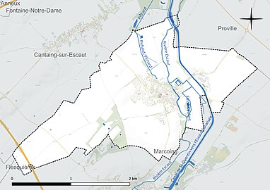 Carte en couleur présentant le réseau hydrographique de la commune