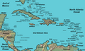 Les Caraïbes / Archipel des Caraïbes / Carribean Islands entre "Méditerranée des Caraïbes" ou (Mer des Caraïbes) et Océan Atlantique