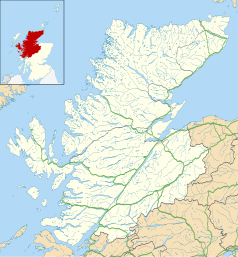 Mapa konturowa Highland, blisko centrum na prawo znajduje się punkt z opisem „Caledonian Stadium”