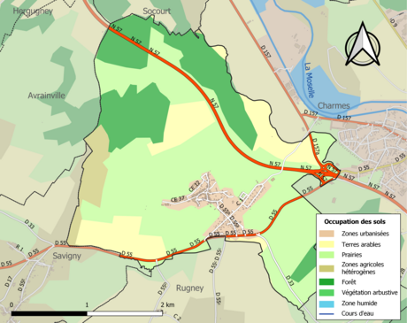 Carte en couleurs présentant l'occupation des sols.