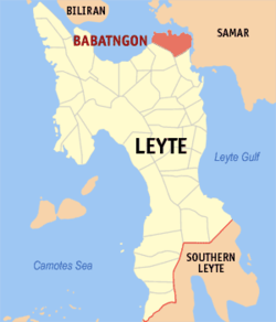 Mapa han Leyte nga nagpapakita kon hain nahimutang an Bungto han Babatngon.