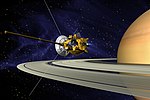 Vue d’artiste de l’insertion de la sonde Cassini-Huygens dans l’orbite de Saturne