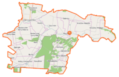 Mapa konturowa gminy Kazanów, u góry nieco na prawo znajduje się punkt z opisem „Kroczów Większy”