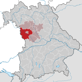 Landkreis Ansbachs läge (mörkrött) i Bayern