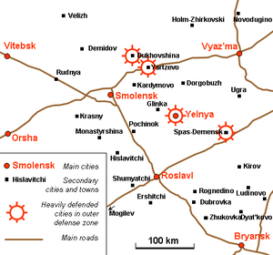 Kartta Smolenskin alueista taistelun aikana