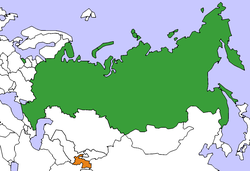 Map indicating locations of Russia and Tajikistan