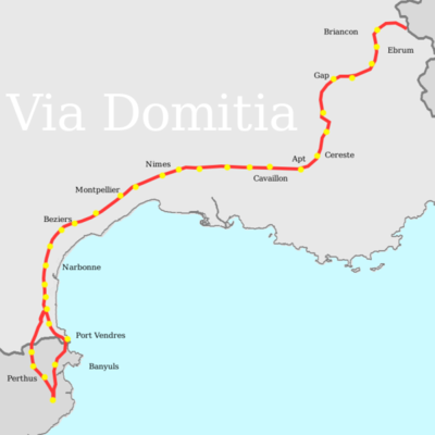 Carte de l'itinéraire de la via Domitia