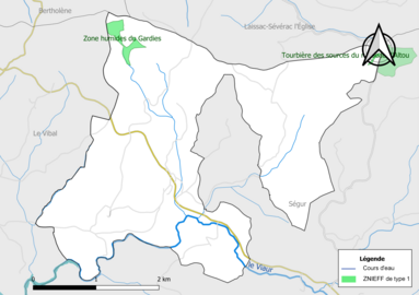 Carte des ZNIEFF de type 1 de la commune.