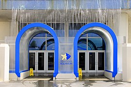 Waterfall over the entrance doors.