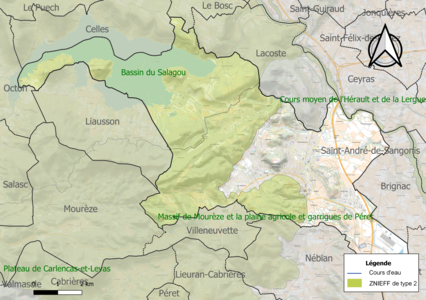 Carte des ZNIEFF de type 2 sur la commune.