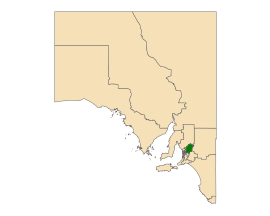 Map of South Australia with electoral district of Schubert highlighted