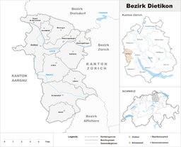 Kart som viser Distriktet Dietikon.