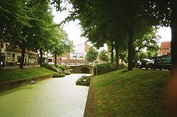 The river Vliet flowing through Rijnsburg's old village centre