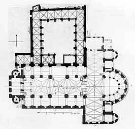 Plattegrond kerk en kloostergang (vanuit een onderaanzicht)