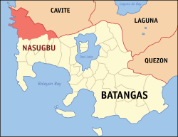 Map of Batangas with Nasugbu highlighted