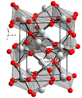 Kristalstructuur van bismut(III)oxide ■ Bi3+ ■ O2−