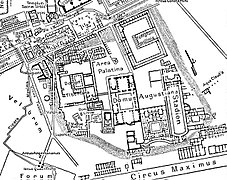 Plan d'ensemble du Palatin. Le temple dit « de Jovis Victor » est en fait le temple d'Apollon.