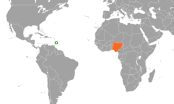 Map indicating locations of Barbados and Nigeria