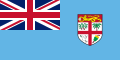 Cyan blue flag with Union Flag as top-left quarter and crest on right side.