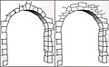 Comparació entre un arc vertader (esquerra) i un arc fals, amb el qual es forma la falsa volta.