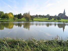 The lake and church in Noidans-le-Ferroux