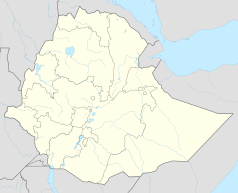 Mapa konturowa Etiopii, w centrum znajduje się punkt z opisem „Debre Byrhan”