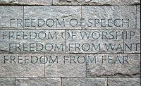 Engraving of the Four Freedoms at the Franklin Delano Roosevelt Memorial, dedicated in 1997 in Washington, D.C.