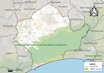 Carte de la ZNIEFF de type 2 sur la commune.