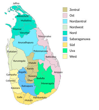 Distrikte von Sri Lanka nach Farben der Provinzen