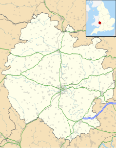 Mapa konturowa Herefordshire, po prawej znajduje się punkt z opisem „Evesbatch”