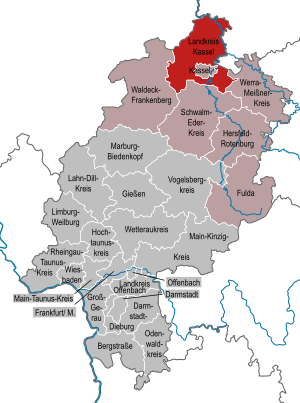 Li position de Subdistrict Kassel in Hesse