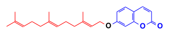 Formule topologique d'un composé aromatique bicyclique de type benzopyrane lié par un pont éther-oxyde à une chaîne de quinze carbones.