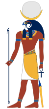 Khonsu, the ancient Egyptian moon-god, was depicted either as a falcon wearing the moon-disk on his head (left) or as the child of Amun and Mut.