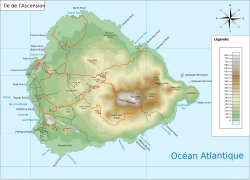 French map of Ascension Island showing Georgetown's location, close to Clarence Bay.