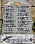 Soldats tués en 1914 et 1915- plaque de la guerre 1939-1945