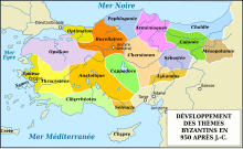 Carte des circonscriptions territoriales de l'Empire byzantin en Anatolie vers 950.