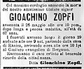 26 maggio 1889 Necrologio di Gioachino Zopfi