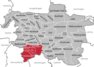 Lagekarte des Stadtbezirks Ricklingen in Hannover