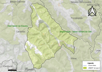 Carte de la ZNIEFF de type 2 sur la commune.