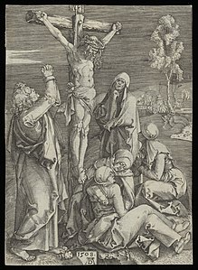 Print of the Crucifixion, made at the end of the 16th century