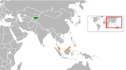 Map indicating locations of Kyrgyzstan and Malaysia