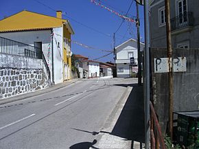 Rua principal de Lamas enfeitada para as festas populares