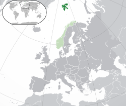 Location o  Svalbard  (dark green) – on the European continent  (green & dark grey) – in Norway  (green)